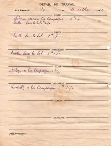 Détail du travail au domaine, du 20 octobre au 26 octobre 1952.  De multiples notes et documents relatant le travail au domaine ont été conservés.
