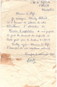Lettre au préfet de l'Hérault sollicitant un numéro d'exploitation