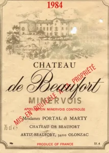 Etiquette du Château Beaufort, millésime 1984